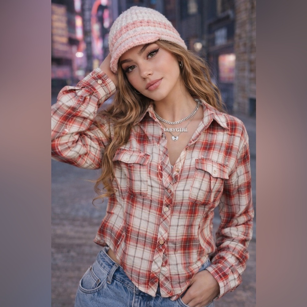 Plaid, Button Down Red and Blue Cute Top